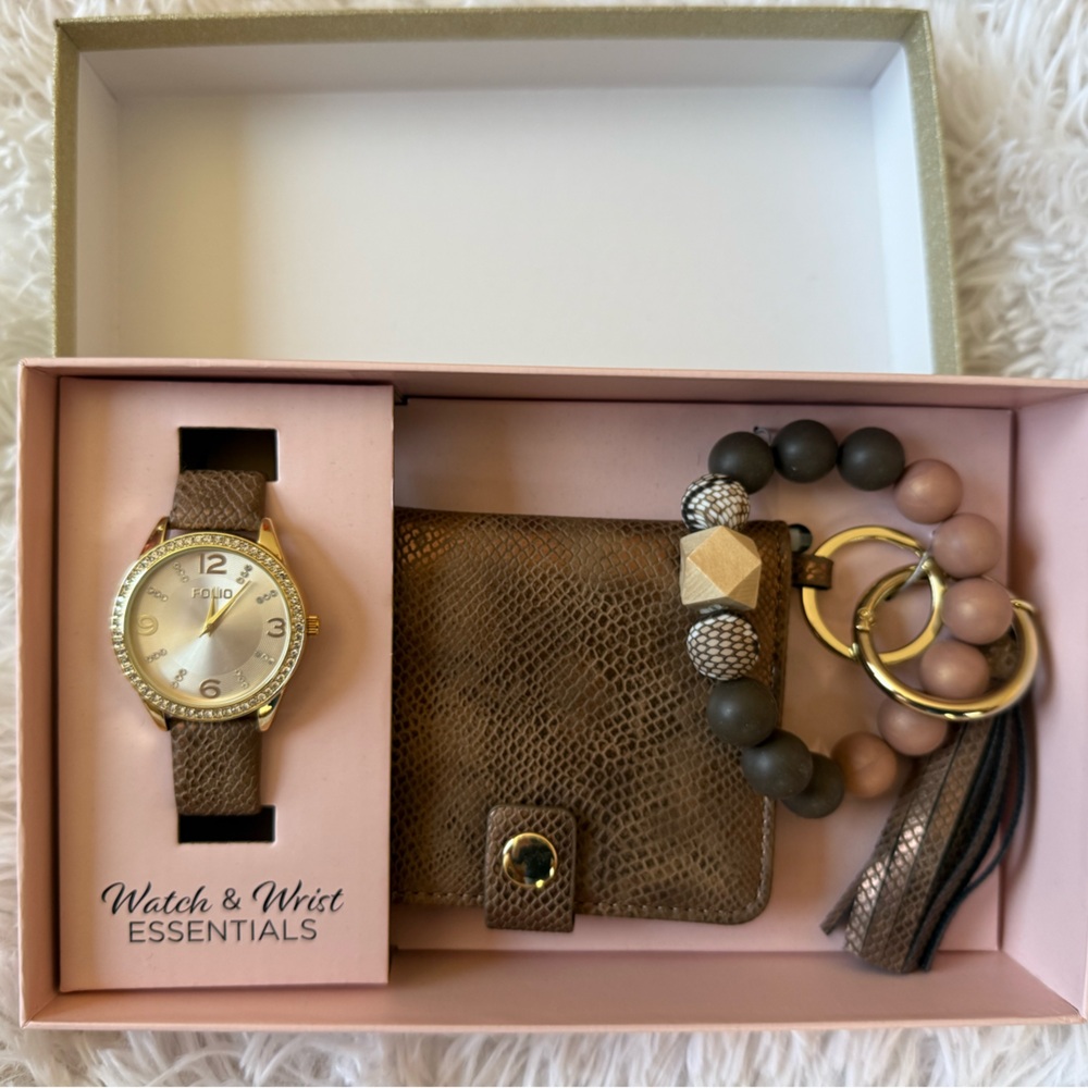 Folio Women's Gold Tone Keychain Wallet and Watch Set
